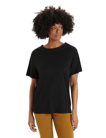 Black Women's Icebreaker Merino Granary Short Sleeve T Shirts | USA 1583LISH